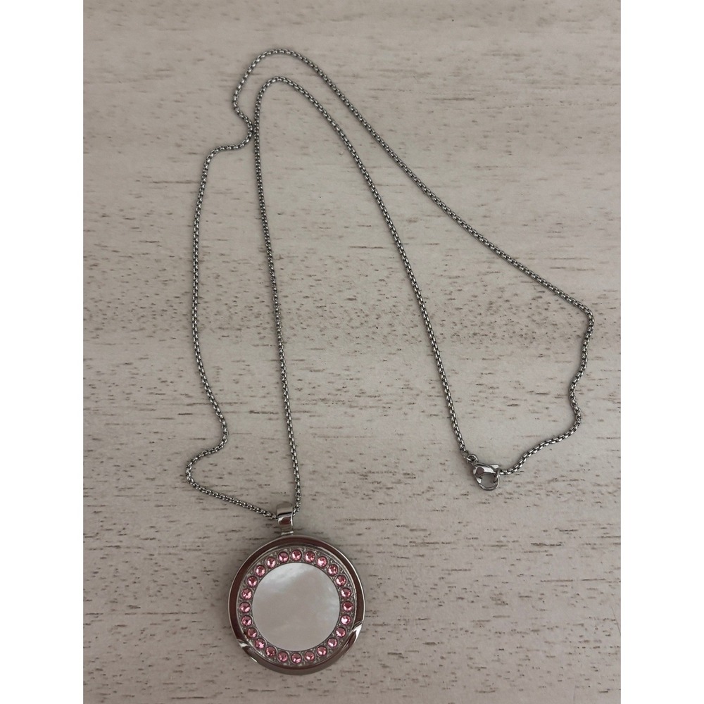 Women's Silver Tone Magnetic Pendant Ball Marker Necklace Pink Crystal Golf